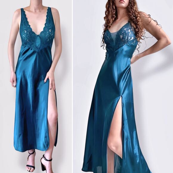 Y2K Victoria's Secret Gold Label Boudoir Maxi Dress S Hollywood Glam Emerald - Picture 3 of 8